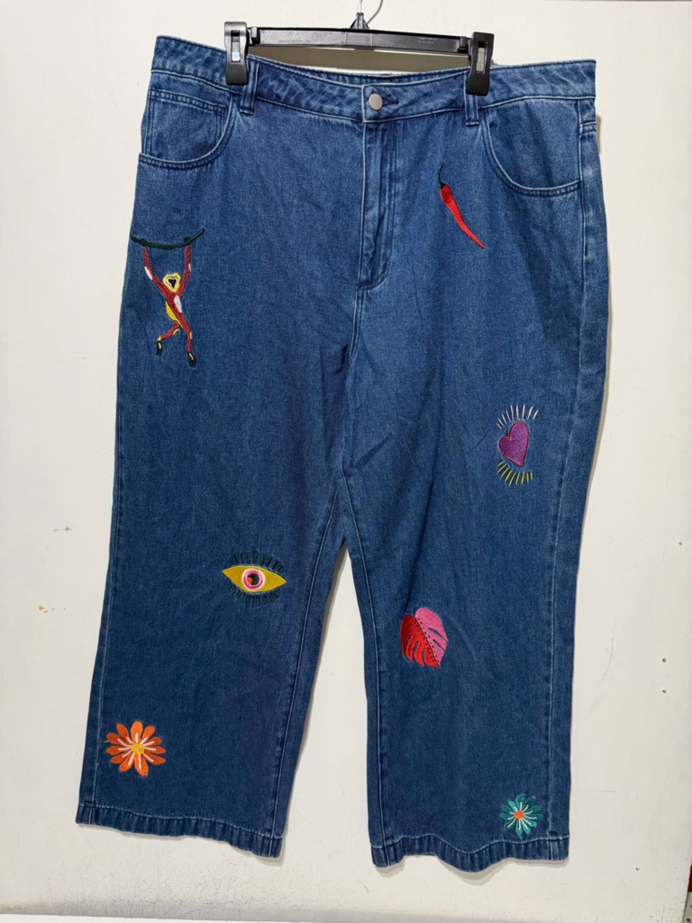 Gorman Monkey Forest Jeans AU 20 (40” Waist) Embroidered Relaxed Denim RARE